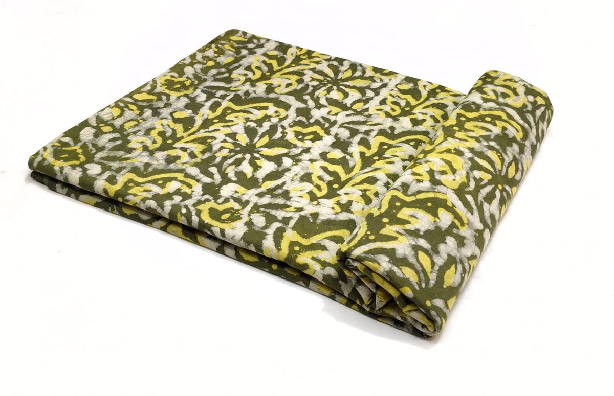 Cotton Fabric - Army green with yellow flowers with creepers