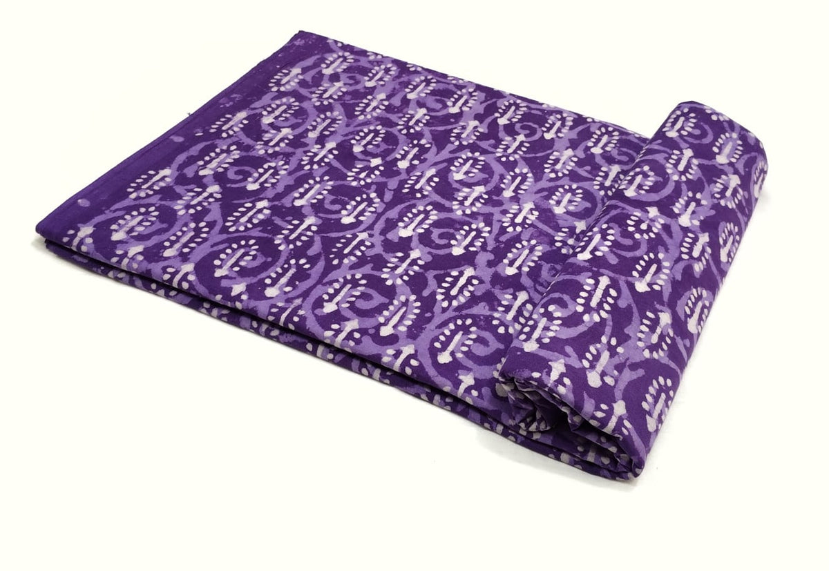 Cotton Handblock Fabric- Vibrant Purple with Dabu Print